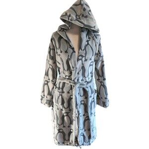 Vera Bradley Plush Fleece S/M Hooded Bath Robe Penguin Print Cozy Loungewear EUC